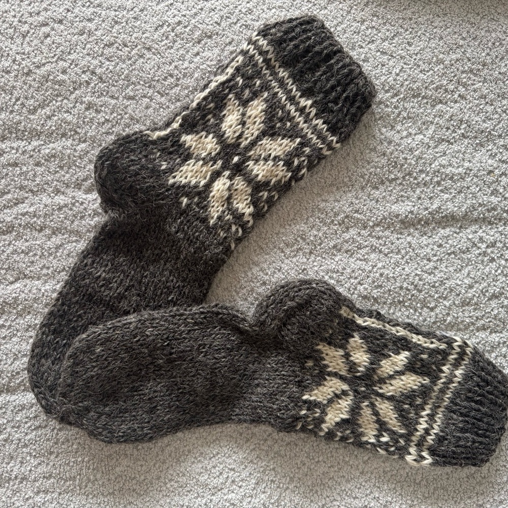 Cozy Black and Cream 100% wool made in Poland socks . Brand new